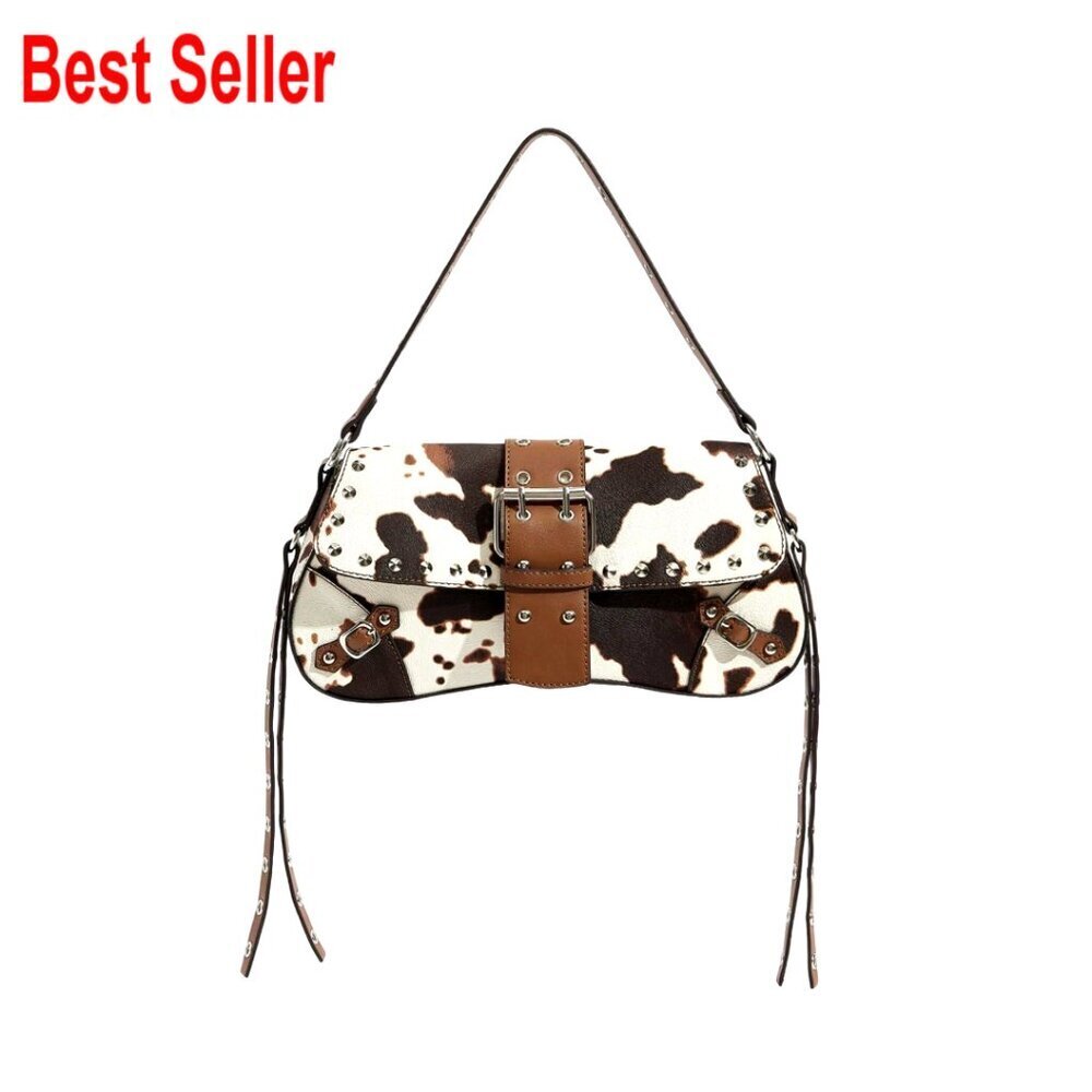 PU Leather Hobo Bag Y2K Gothic Punk Style Shoulder Purse Clutch